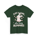 Just A Girl Bunnies Rabbit T-Shirt - Forest Green