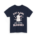 Just A Girl Bunnies Rabbit T-Shirt - Navy