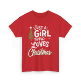 Just A Girl Christmas Holiday T-Shirt - Red