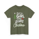 Just A Girl Christmas Holiday T-Shirt - Military Green