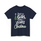 Just A Girl Christmas Holiday T-Shirt - Navy