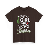 Just A Girl Christmas Holiday T-Shirt - Dark Chocolate