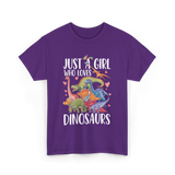 Just A Girl Dinosaurs Dino T-Shirt - Purple