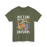 Just A Girl Dinosaurs Dino T-Shirt - Military Green