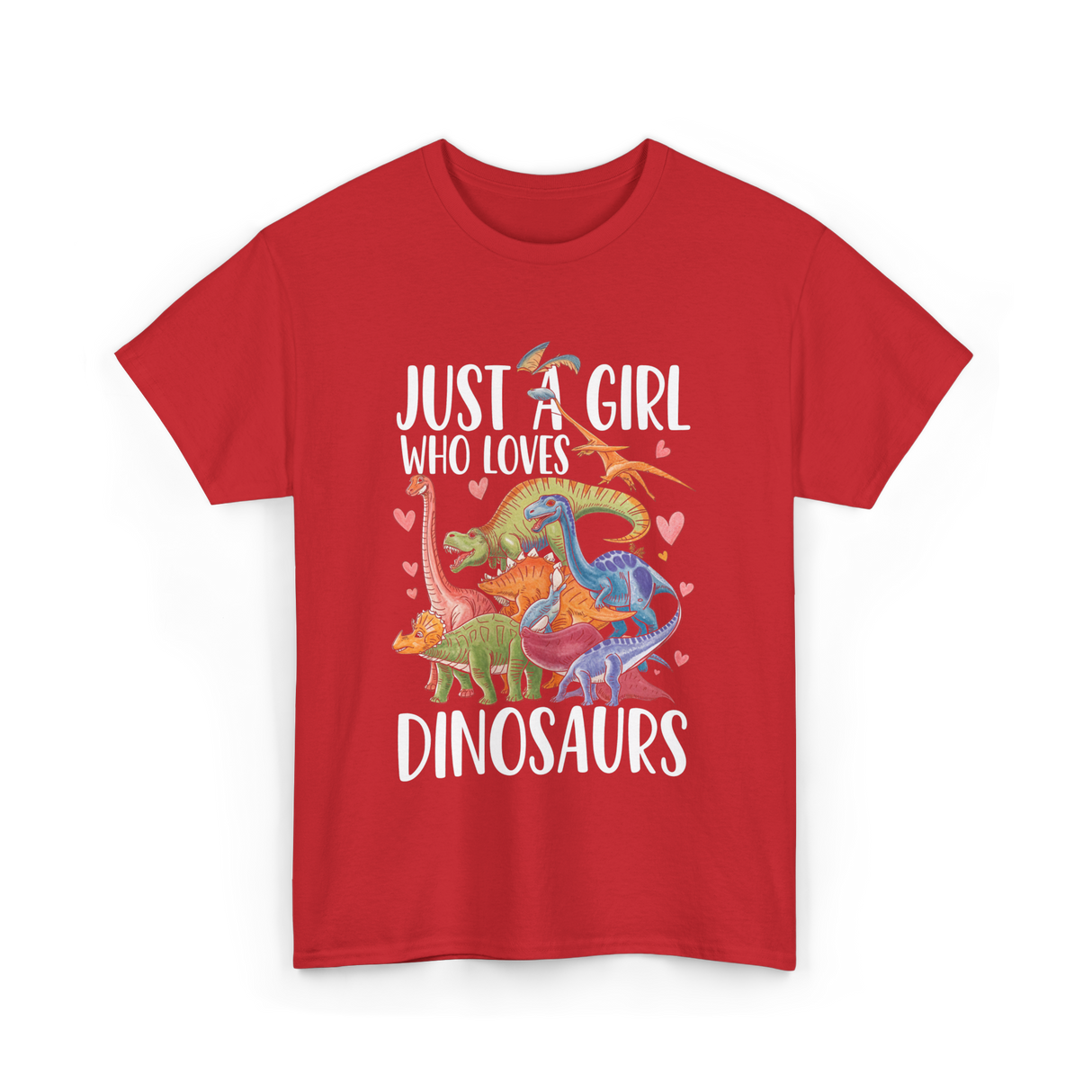 Just A Girl Dinosaurs Dino T-Shirt - Red