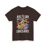 Just A Girl Dinosaurs Dino T-Shirt - Dark Chocolate