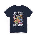 Just A Girl Dinosaurs Dino T-Shirt - Navy