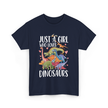 Just A Girl Dinosaurs Dino T-Shirt - Navy