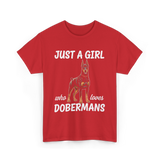 Just A Girl Dobermans T-Shirt - Red