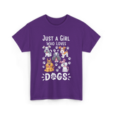 Just a Girl Dogs Dog Lover T-Shirt - Purple