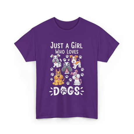 Just a Girl Dogs Dog Lover T-Shirt - Purple