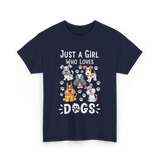 Just a Girl Dogs Dog Lover T-Shirt - Navy