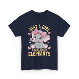 Just a Girl Elephants Elephant Lover T-Shirt - Navy