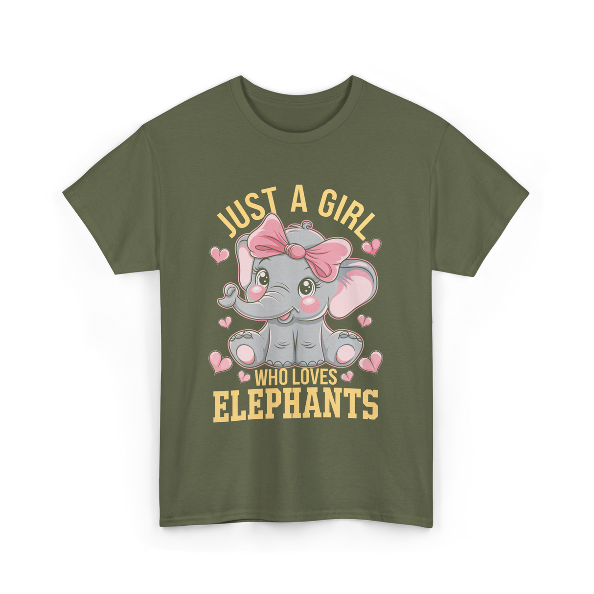 Just a Girl Elephants Elephant Lover T-Shirt - Military Green