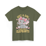 Just a Girl Elephants Elephant Lover T-Shirt - Military Green