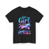 Just a Girl Horses Equestrian T-Shirt - Black