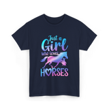 Just a Girl Horses Equestrian T-Shirt - Navy