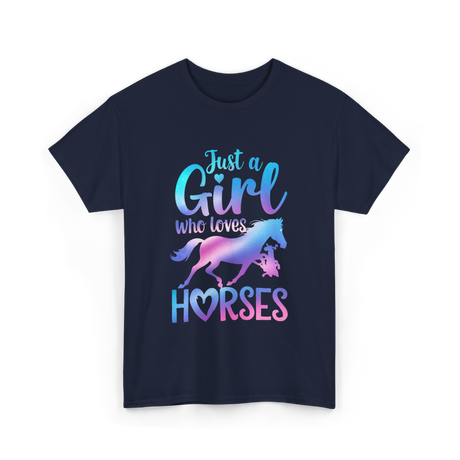 Just a Girl Horses Equestrian T-Shirt - Navy