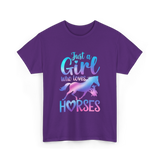 Just a Girl Horses Equestrian T-Shirt - Purple