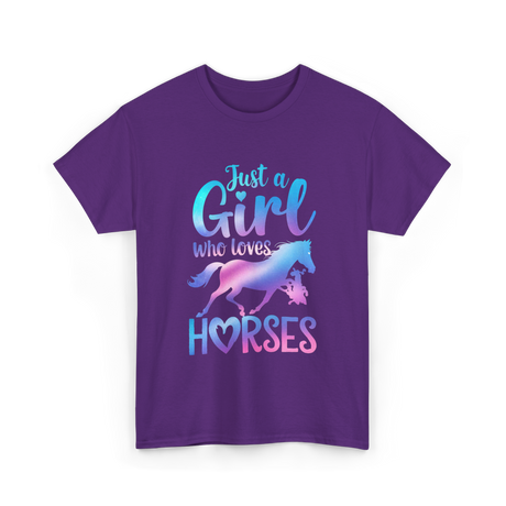 Just a Girl Horses Equestrian T-Shirt - Purple