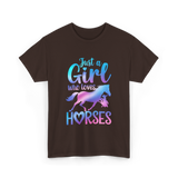 Just a Girl Horses Equestrian T-Shirt - Dark Chocolate