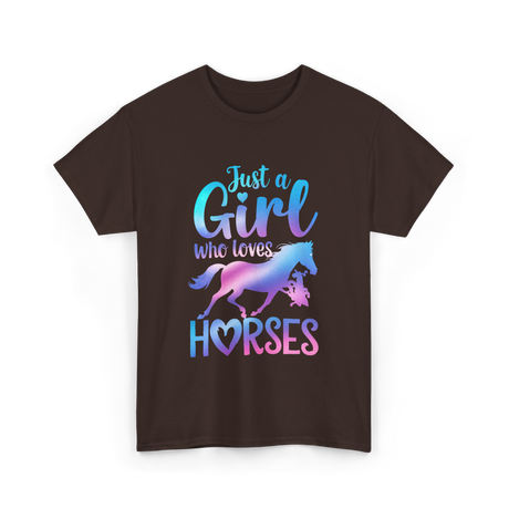 Just a Girl Horses Equestrian T-Shirt - Dark Chocolate