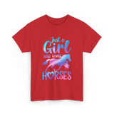 Just a Girl Horses Equestrian T-Shirt - Red