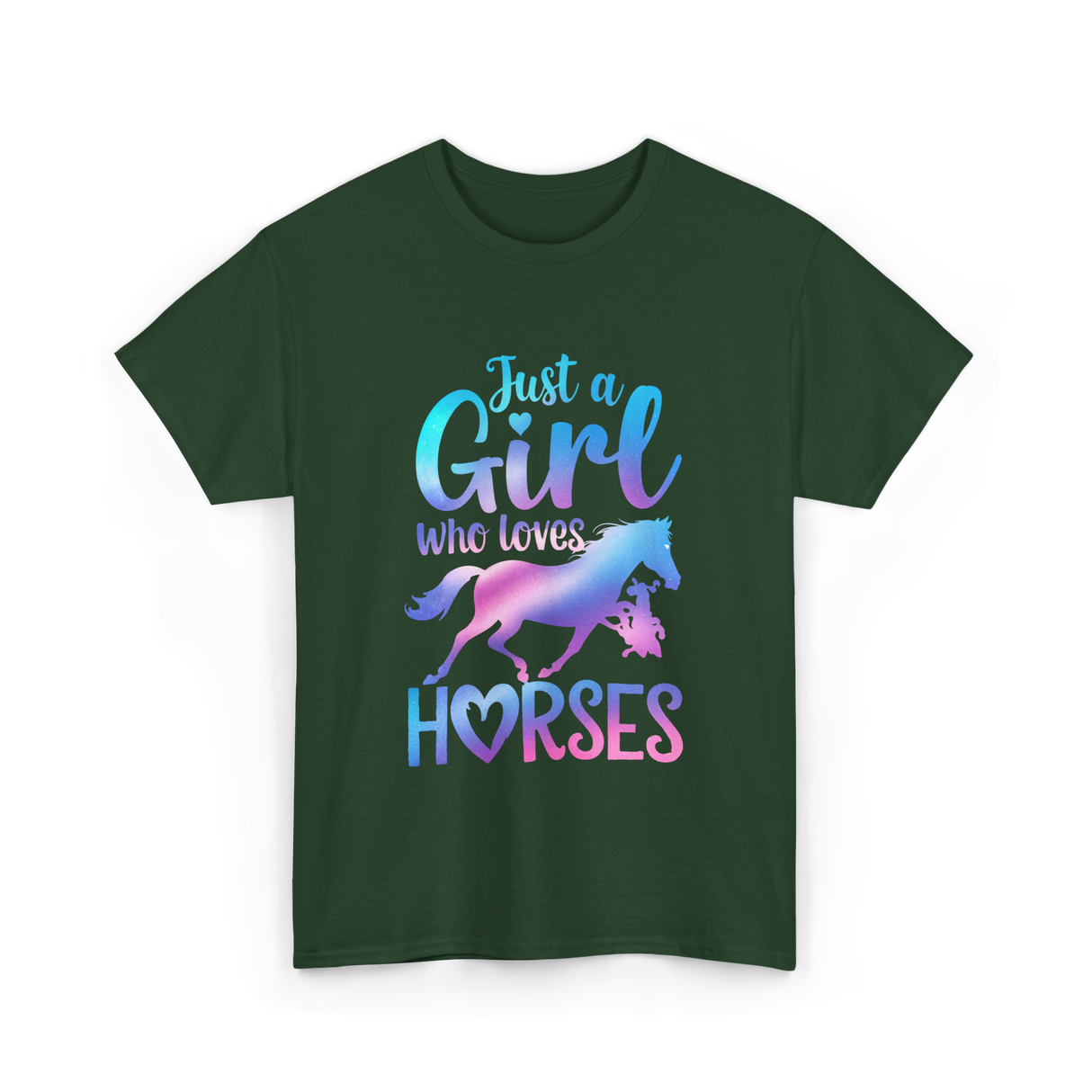 Just a Girl Horses Equestrian T-Shirt - Forest Green