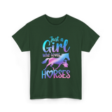 Just a Girl Horses Equestrian T-Shirt - Forest Green