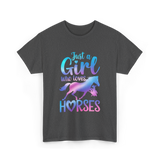 Just a Girl Horses Equestrian T-Shirt - Dark Heather