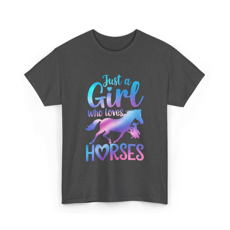 Just a Girl Horses Equestrian T-Shirt - Dark Heather