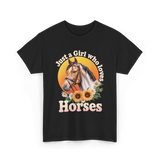 Just a Girl Horses Horse Riding T-Shirt - Black