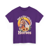 Just a Girl Horses Horse Riding T-Shirt - Purple