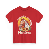 Just a Girl Horses Horse Riding T-Shirt - Red