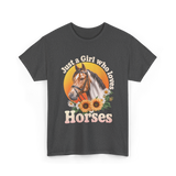 Just a Girl Horses Horse Riding T-Shirt - Dark Heather