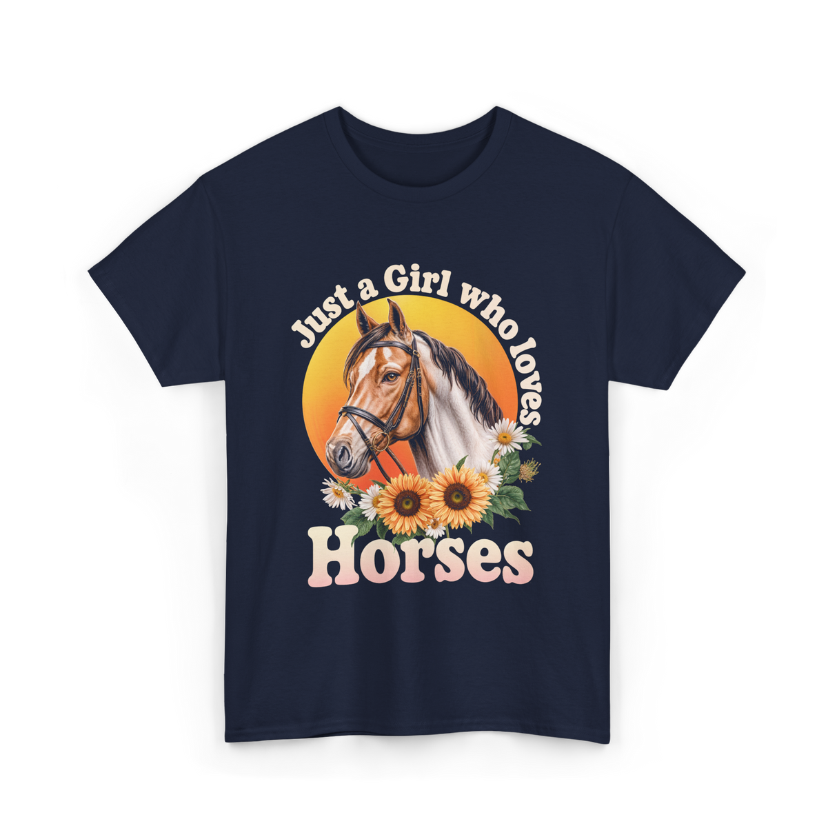 Just a Girl Horses Horse Riding T-Shirt - Navy