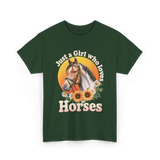 Just a Girl Horses Horse Riding T-Shirt - Forest Green