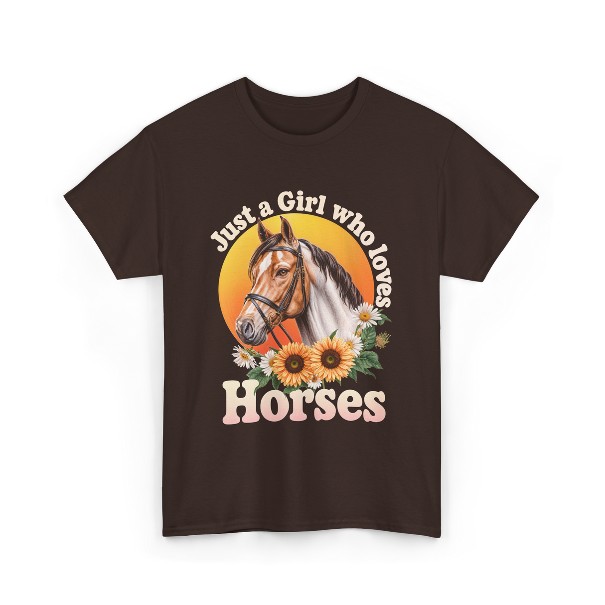 Just a Girl Horses Horse Riding T-Shirt - Dark Chocolate