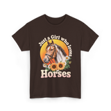 Just a Girl Horses Horse Riding T-Shirt - Dark Chocolate