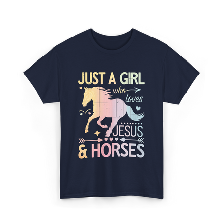 Just A Girl Jesus Horses T-Shirt - Navy