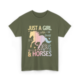 Just A Girl Jesus Horses T-Shirt - Military Green