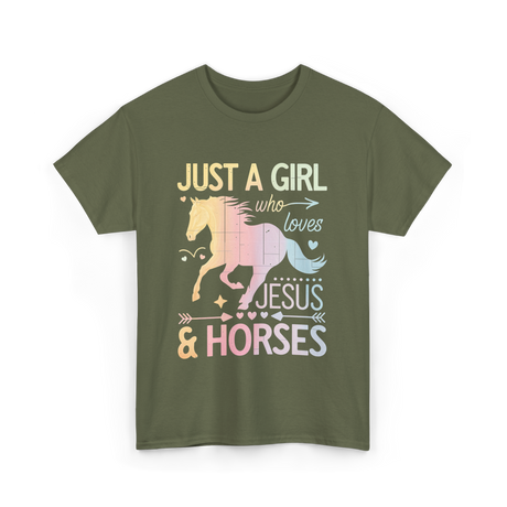 Just A Girl Jesus Horses T-Shirt - Military Green