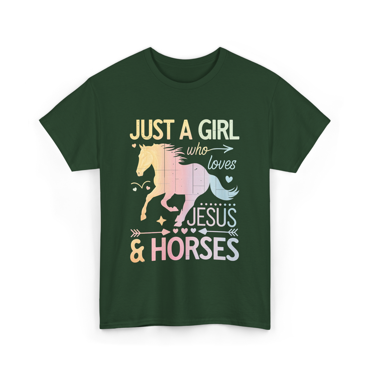 Just A Girl Jesus Horses T-Shirt - Forest Green