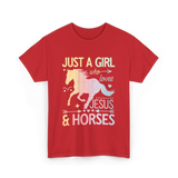 Just A Girl Jesus Horses T-Shirt - Red