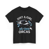 Just A Girl Orcas Ocean T-Shirt - Black