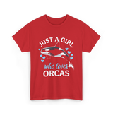 Just A Girl Orcas Ocean T-Shirt - Red