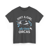 Just A Girl Orcas Ocean T-Shirt - Dark Heather