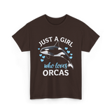 Just A Girl Orcas Ocean T-Shirt - Dark Chocolate