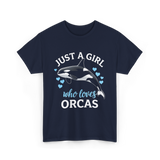 Just A Girl Orcas Ocean T-Shirt - Navy