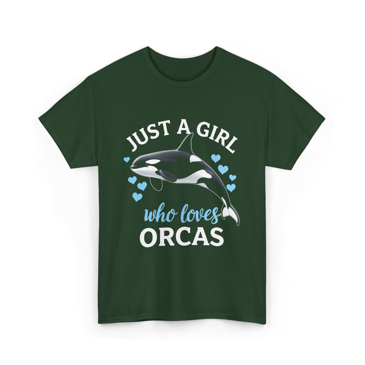 Just A Girl Orcas Ocean T-Shirt - Forest Green